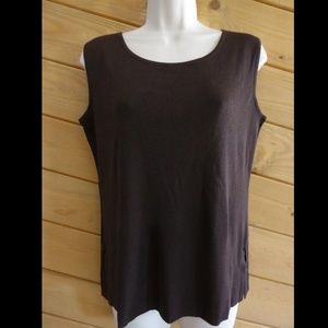 Misook Solid Brown Sleeveless Basic Classic Office Sweater Knit Tank Top S